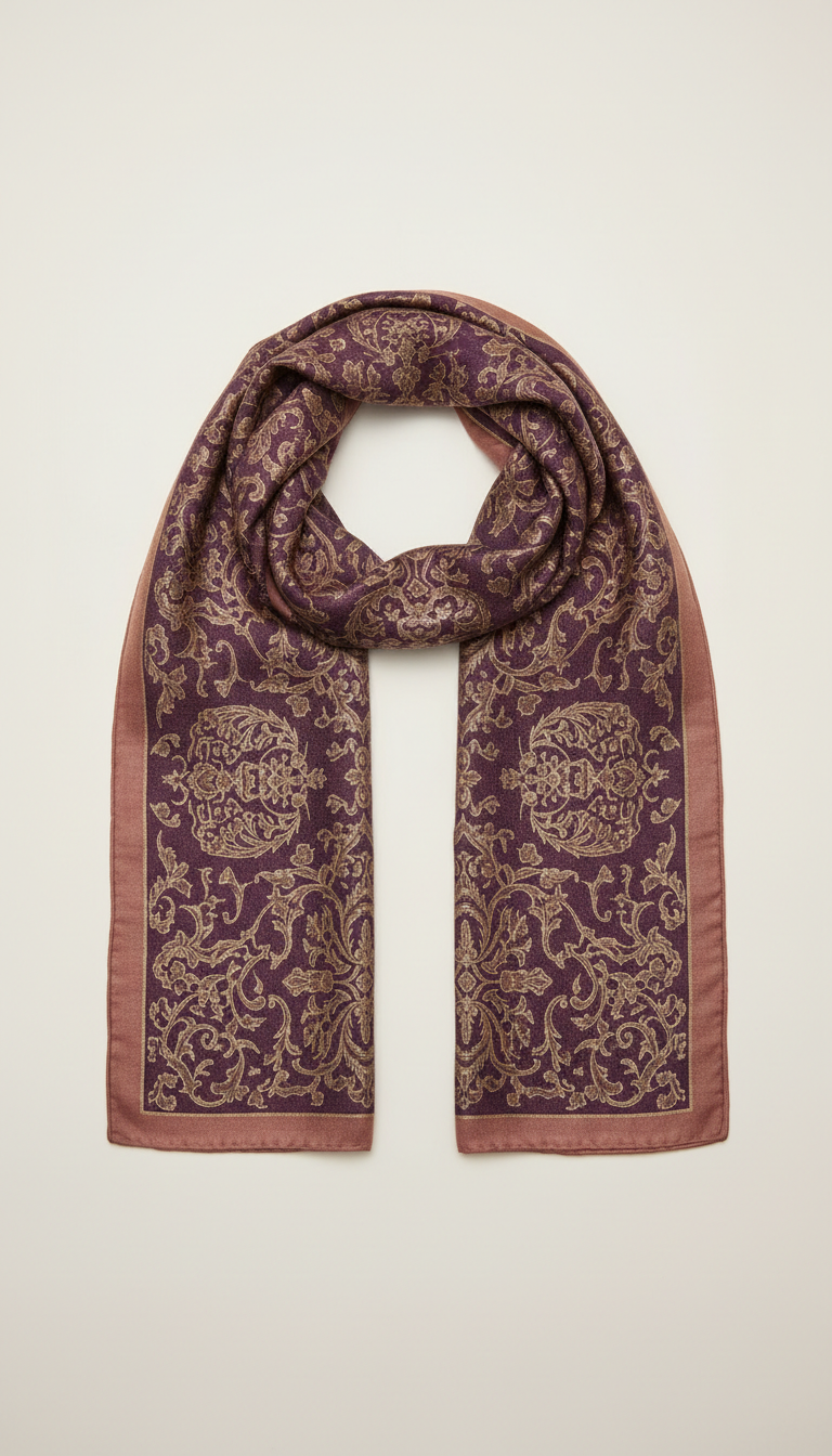 Cashmere Silk Scarf with Gold Filigree