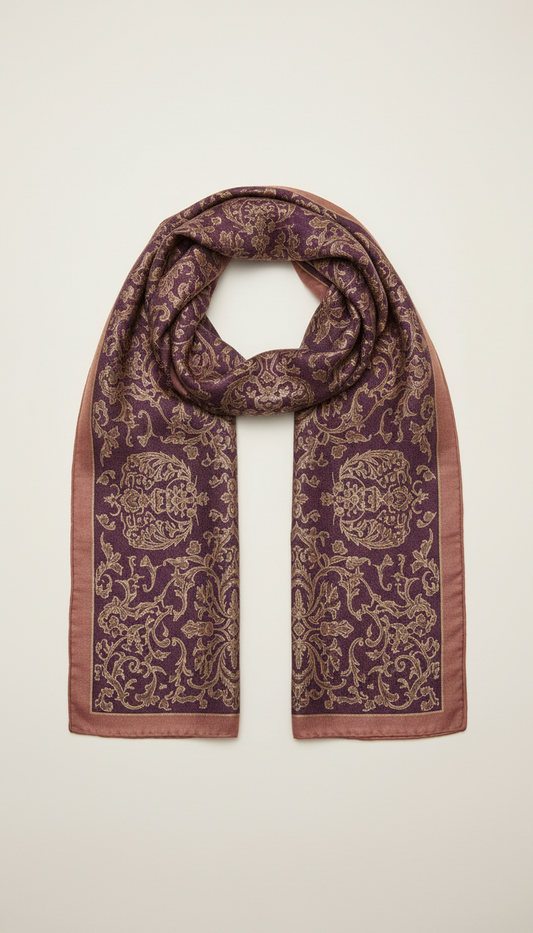 Cashmere Silk Scarf with Gold Filigree